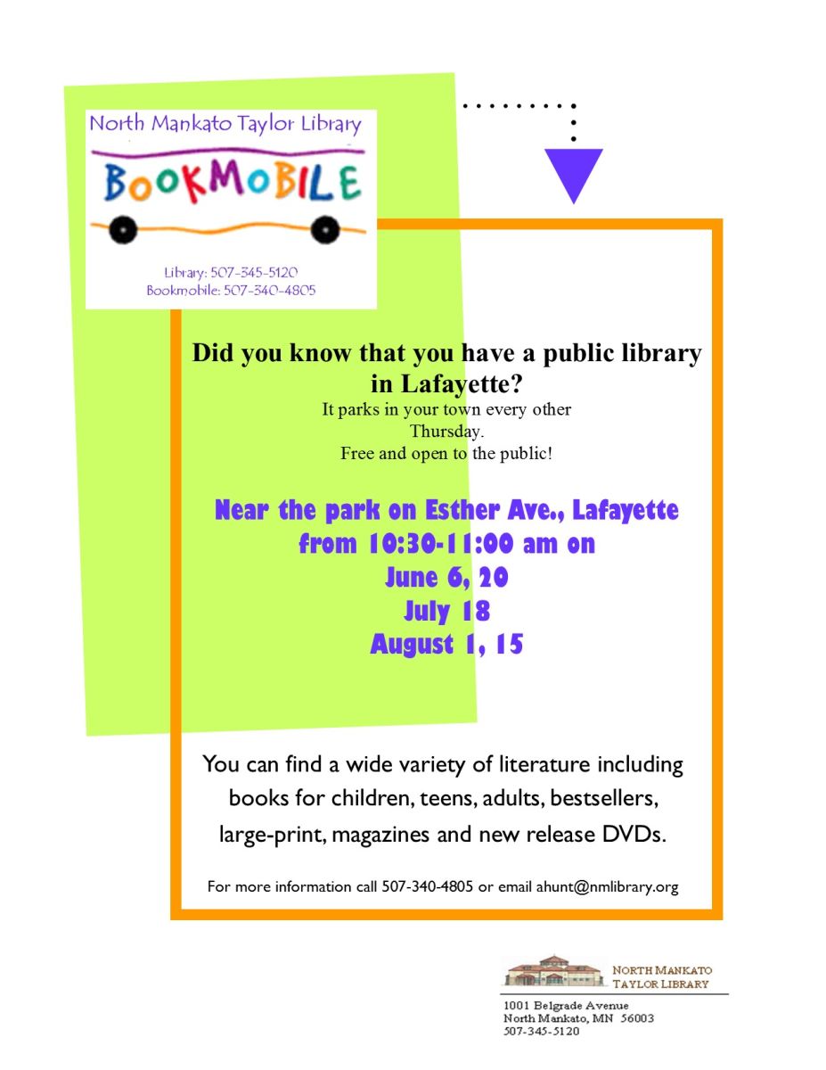 Lafayette Summer Bookmobile Dates of Service June through August 2024