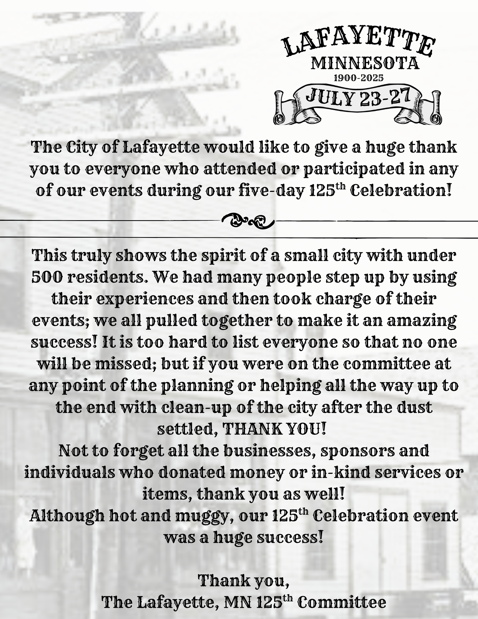Thank you for participating in our 125th celebration! 