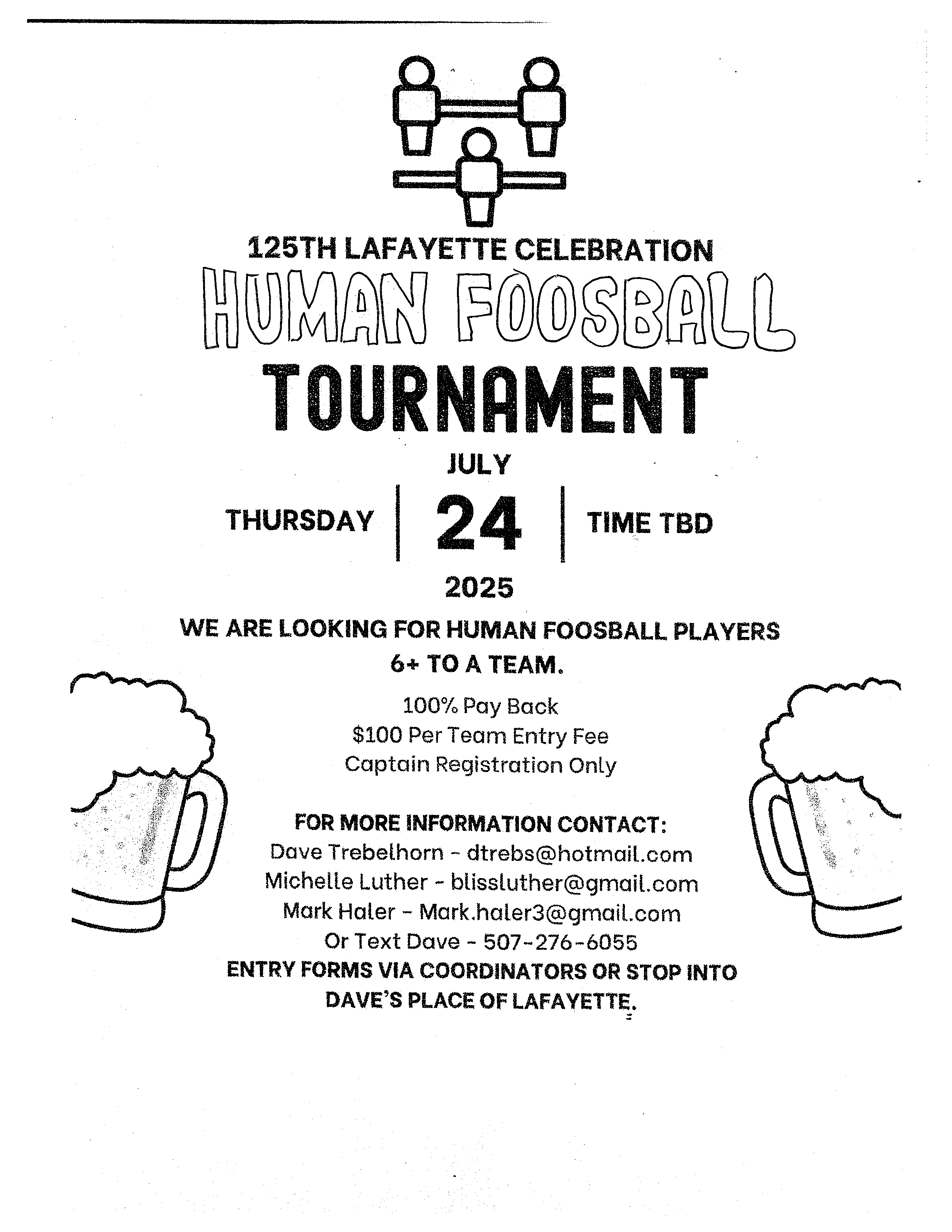 Information to sign up for Human Foosball Tournament  