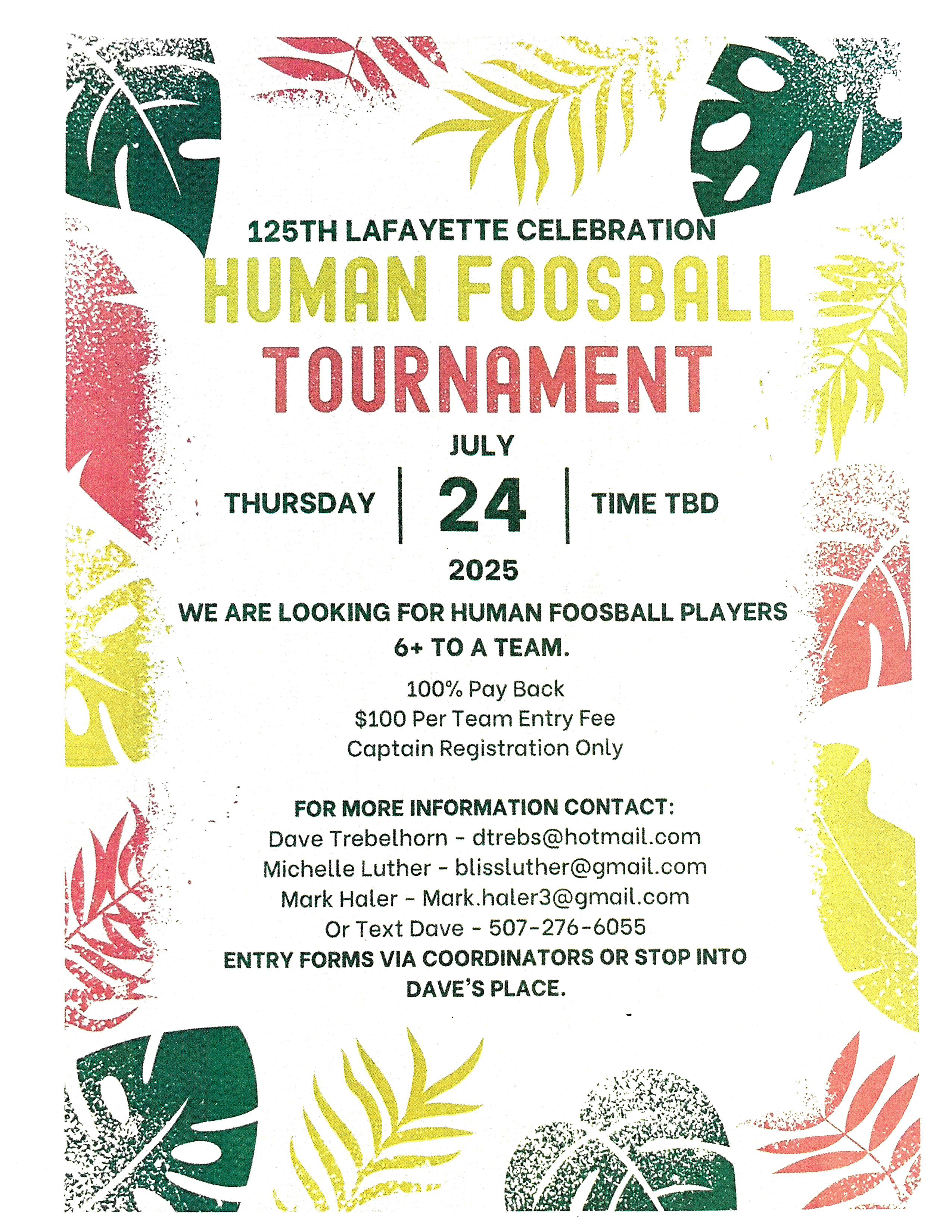 Information to sign up for Human Foosball Tournament  